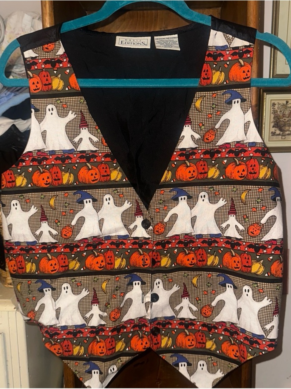 Basic Editions Halloween Ghost & Pumpkin Vest - Black, Orange, White